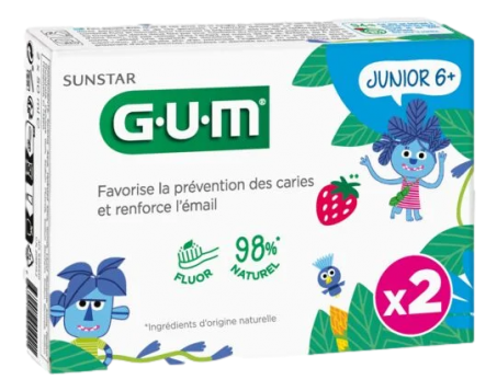 GUM JUNIOR Gel dentifrice 6ans   2x50ml