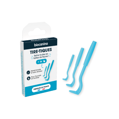 BIOCANINA Tire-tiques Contient 3 crochets réutilisables, conformes aux recommandations de la Haute Autorité de Santé. Ne compriment pas l’abdomen de la tique et minimisent le risque de transmission de certaines maladies (piroplasmose, maladie de Lyme)