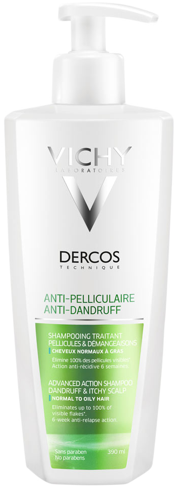 Vichy dercos shampooing traitant anti-pelliculaire cheveux normaux à gras 390 ml
