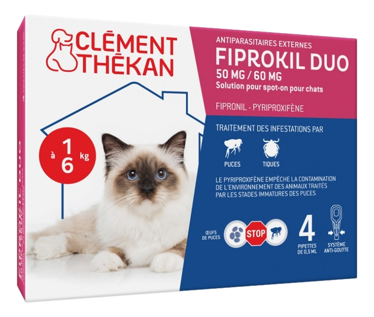 Clément thékan fiprokil duo 50 mg/60 mg chat 4 pipettes